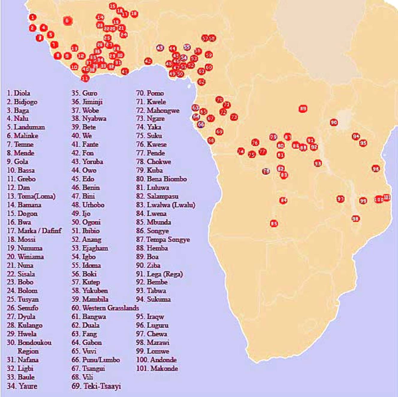 AMATA Map 2 With List And Location Of African Tribes 